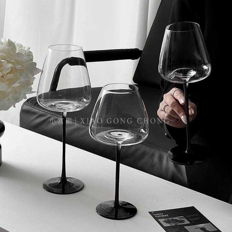 黑领结红酒杯轻奢高级感家用高档勃艮第高脚杯葡萄酒杯水晶玻璃杯