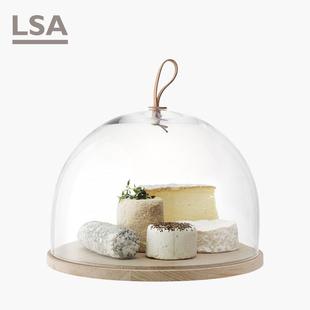 家用甜品台展示托盘 英国LSA手工简约木质蛋糕盘带透明玻璃蛋糕罩