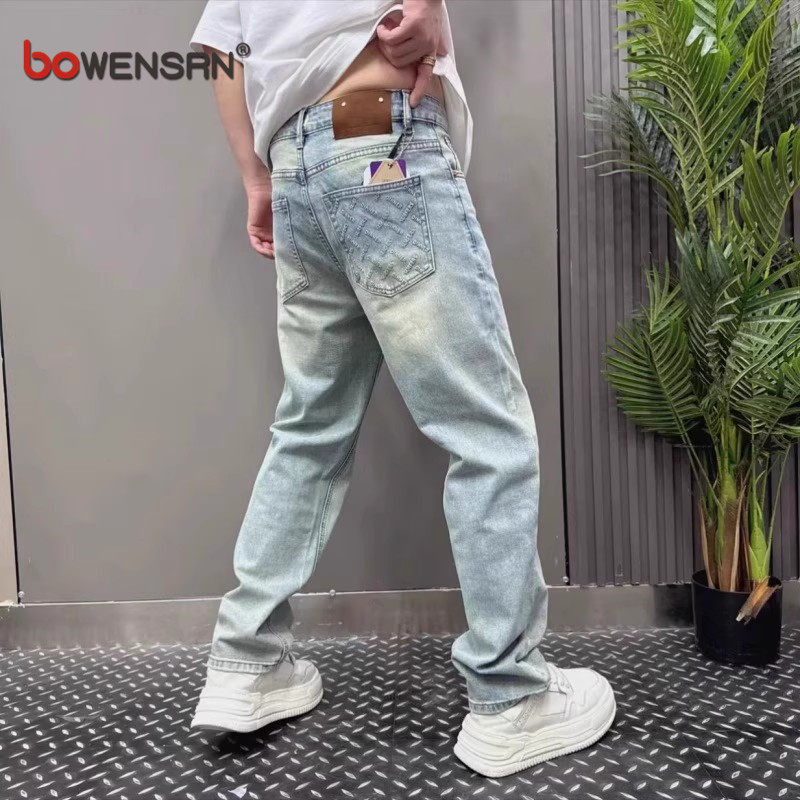 潮牌浅色牛仔裤男士2026新款春夏季薄款男裤宽松直筒休闲裤子男款