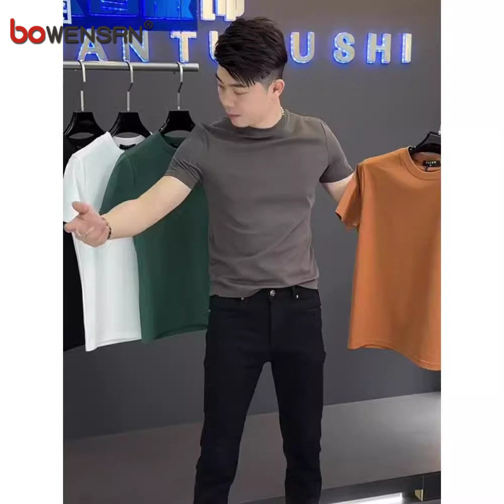 潮牌纯色短袖T恤男士2026新款夏季韩版修身圆领百搭半袖男款上衣