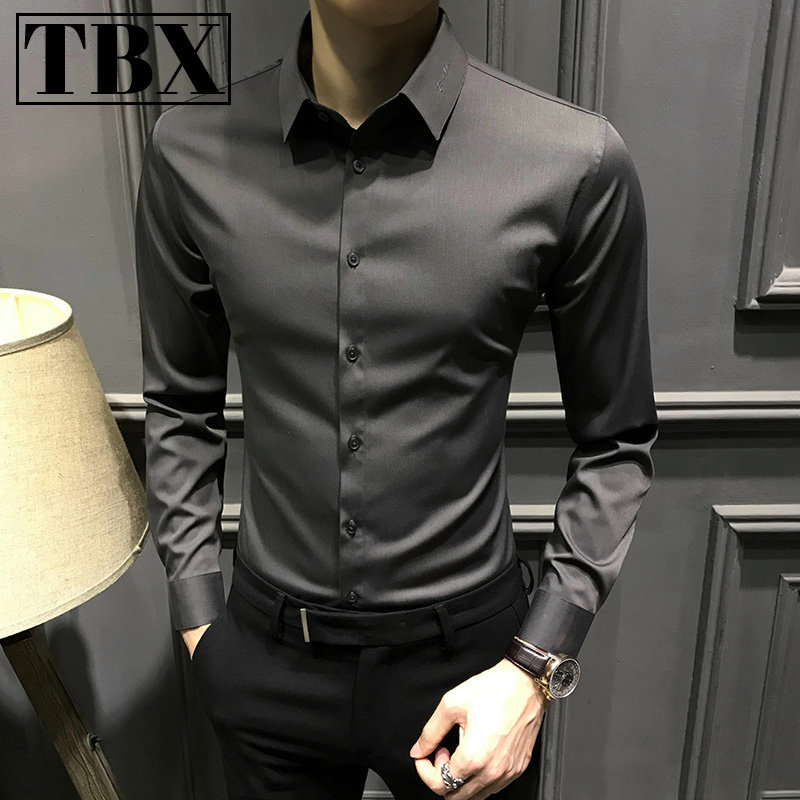 高级感男士长袖衬衫春秋季2026新款休闲修身衬衣男款加绒保暖冬装