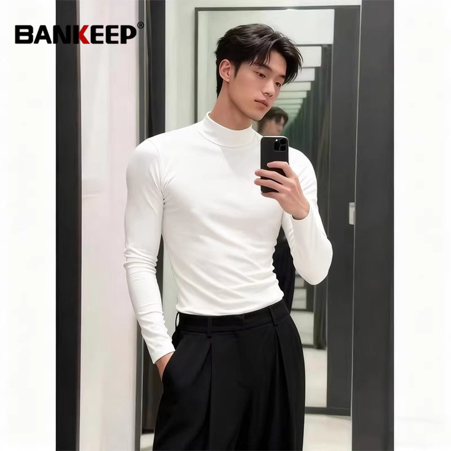 白色德绒半高领打底衫男士冬季2026新款弹力修身内搭长袖t恤男款