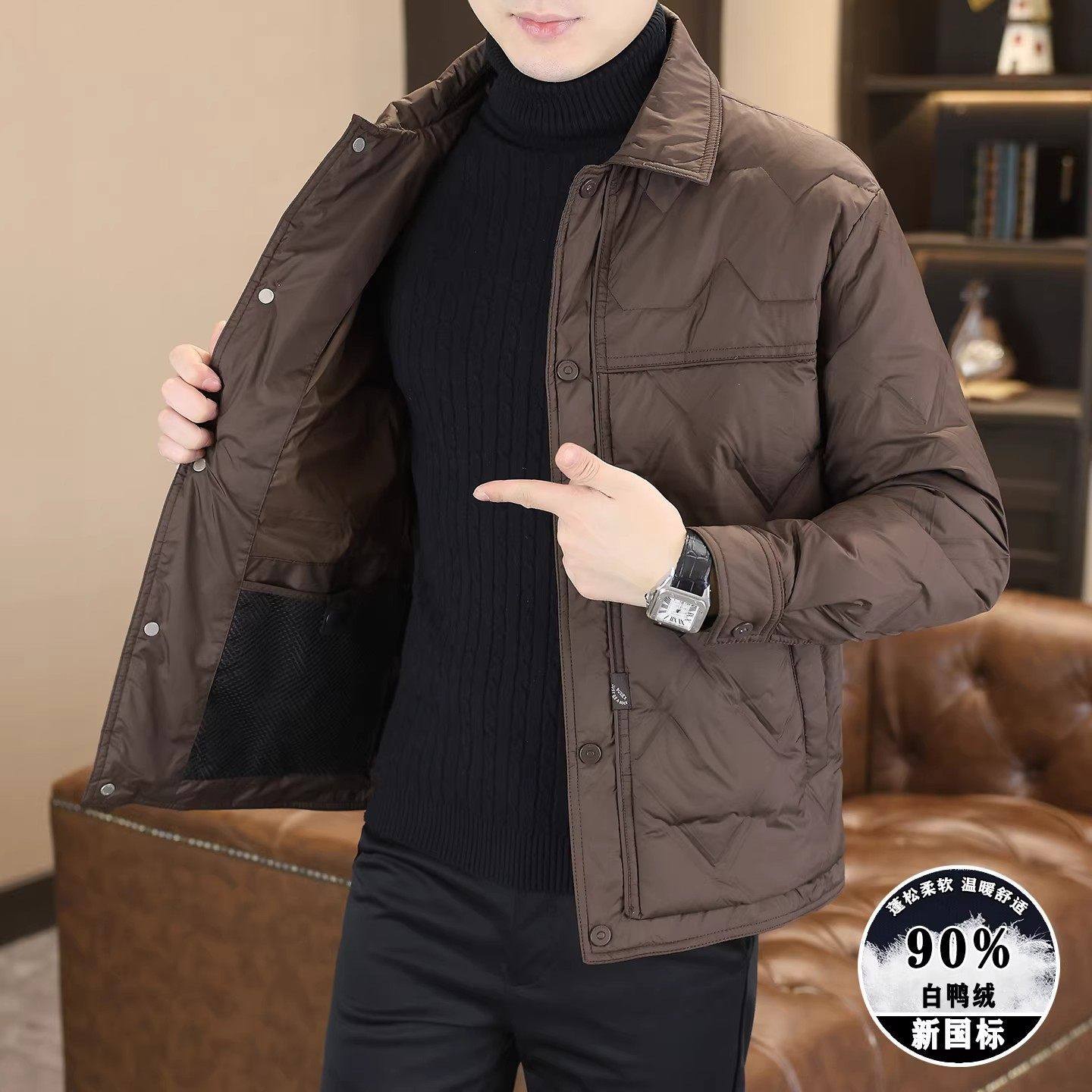 高端爆款轻薄羽绒服男士冬装2025新款冬季商务翻领外套防寒服男款
