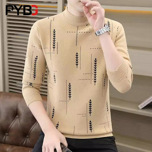 半高领提花毛衣男士春秋冬2025新款内搭针织衫加厚打底毛线衣男款