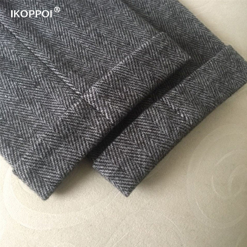 毛呢休闲西裤男士秋冬季韩版高街商务直筒裤复古百搭人字纹长裤子