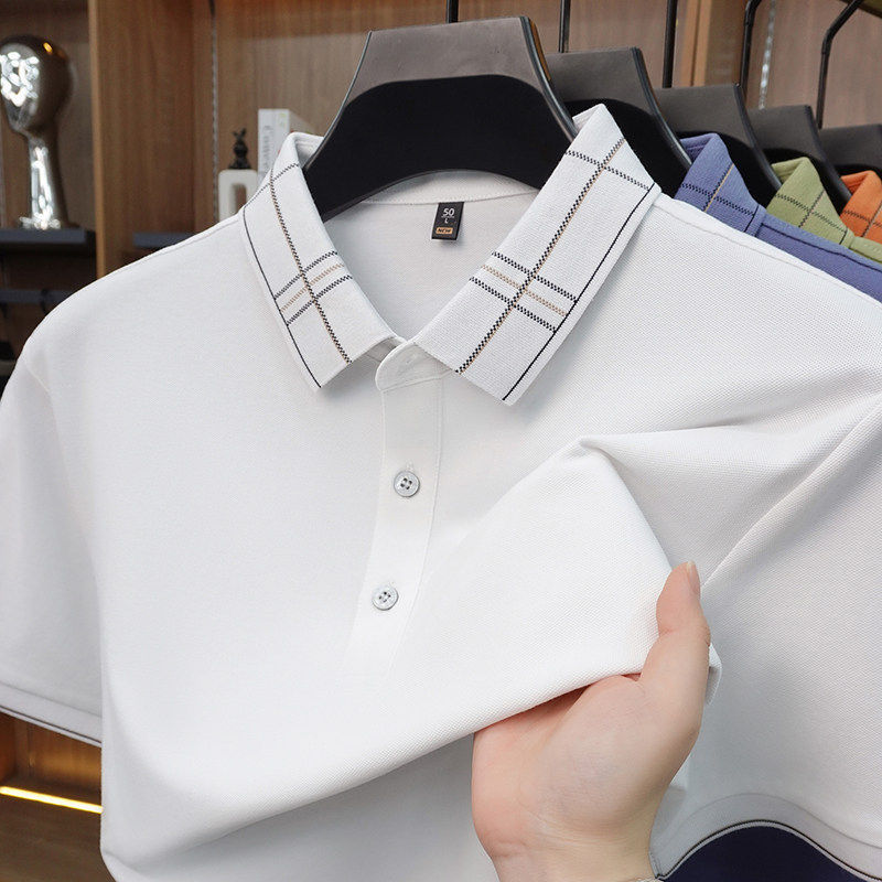 纯棉短袖t恤男2026夏季新款轻奢白色高级感翻领polo衫纯色体恤男