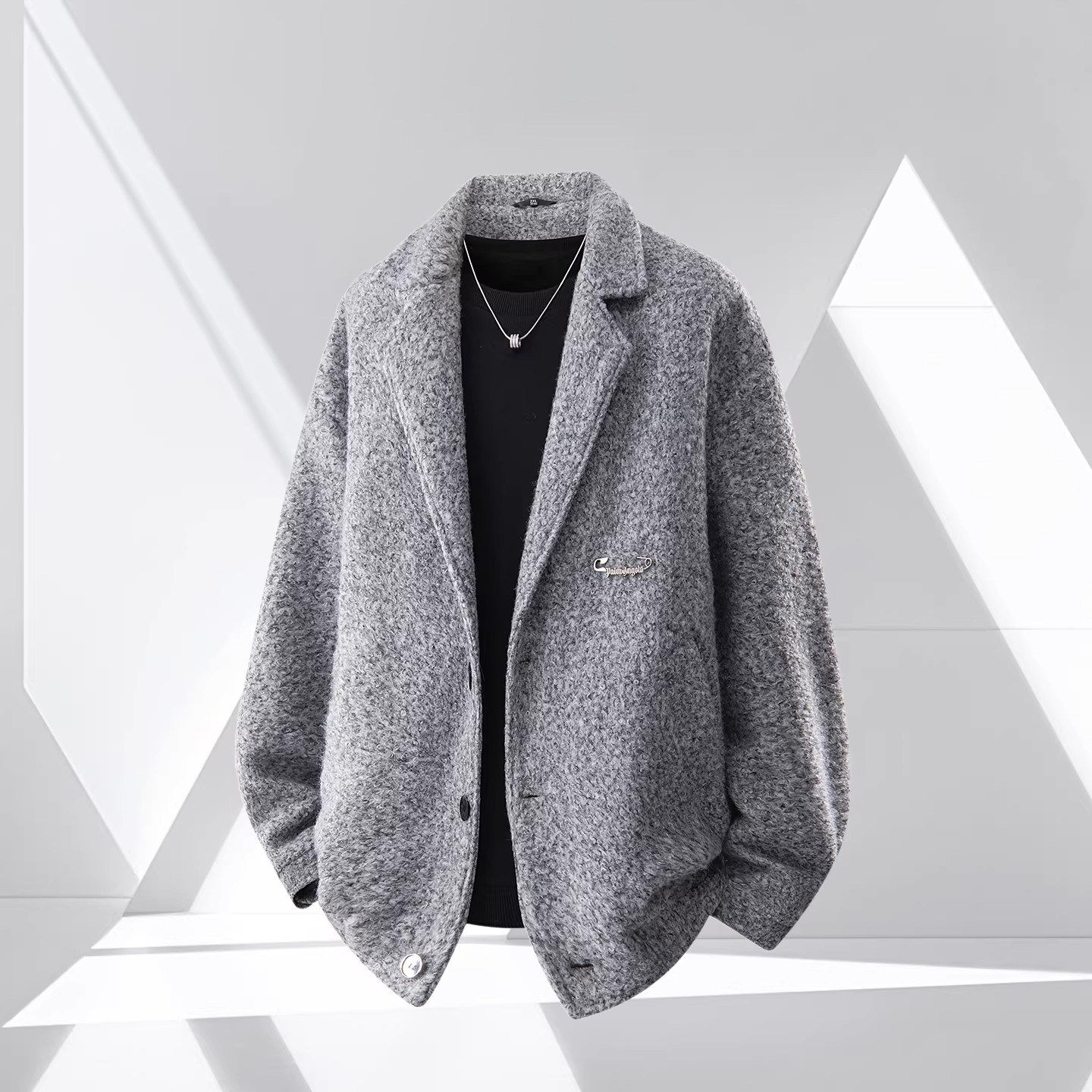 高端短款毛呢大衣外套男士2025新款冬季高级感西装领呢子上衣男款