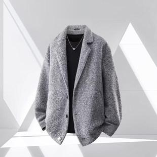 高端短款毛呢大衣外套男士2025新款冬季高级感西装领呢子上衣男款
