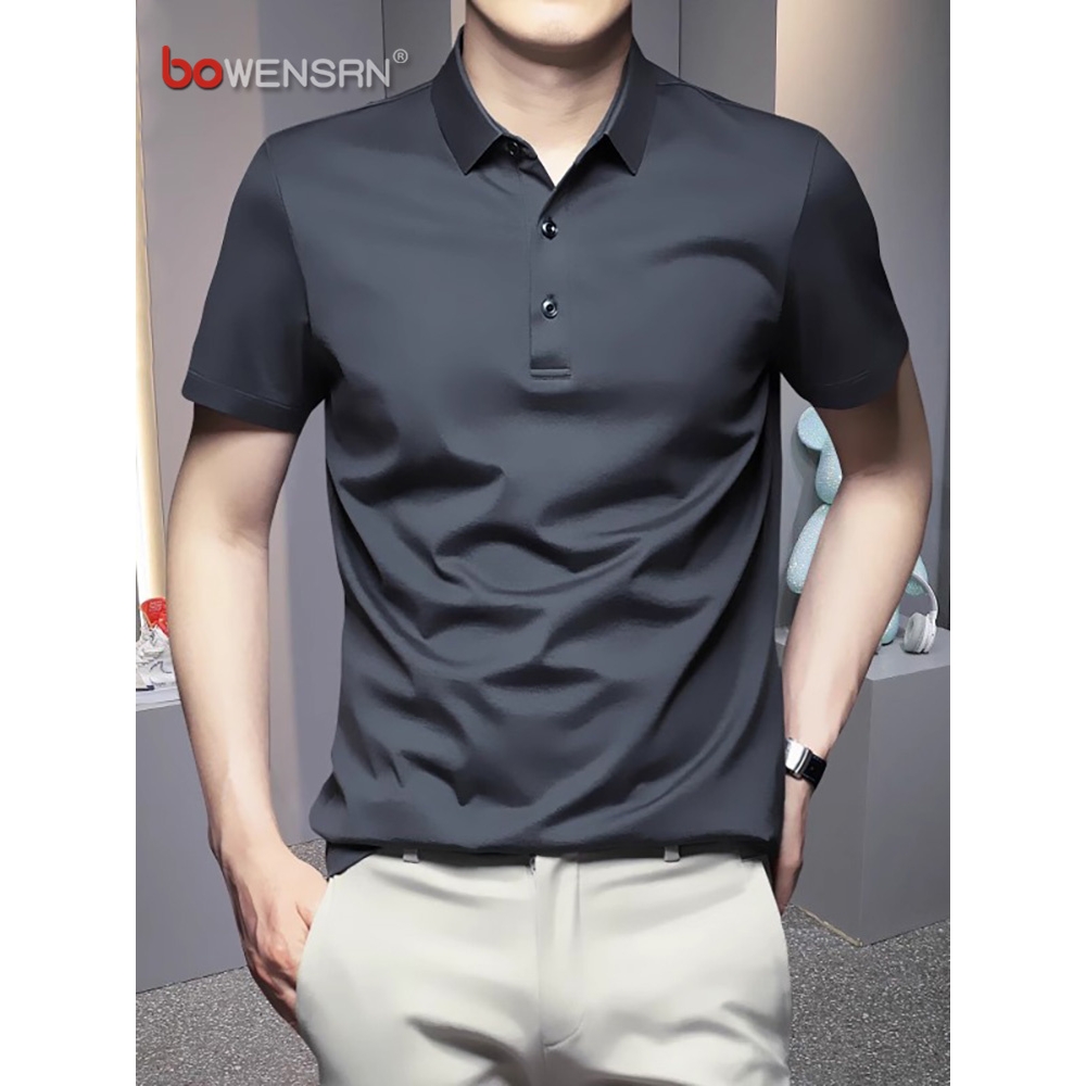高端莫代尔polo衫男士短袖t恤夏季2025新款冰丝翻领长袖保罗男款