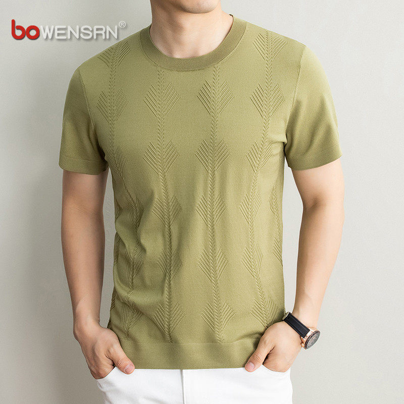 老钱风针织短袖t恤男士2026新款夏季天丝亚麻舒适透气上衣男款潮