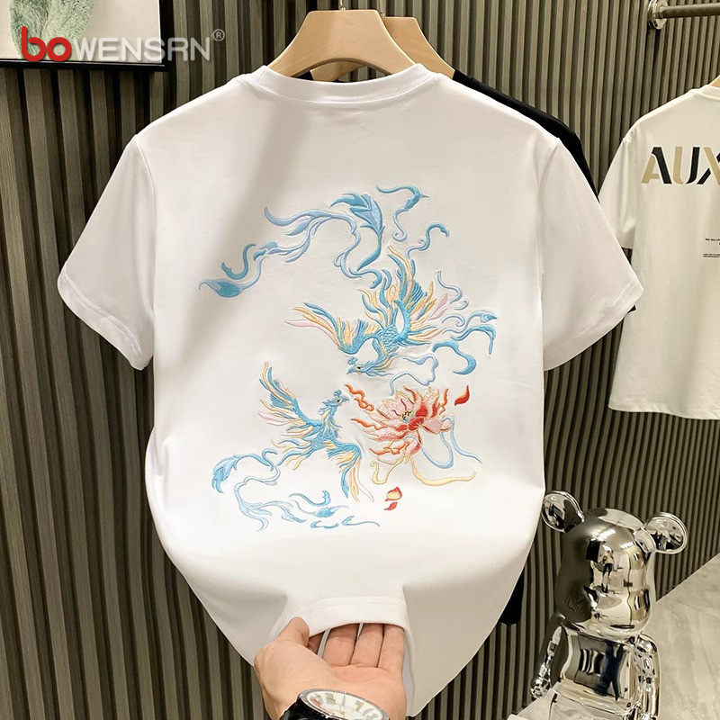 高端重磅刺绣短袖t恤男士2026新款夏季高级感国风体恤男款打底衫