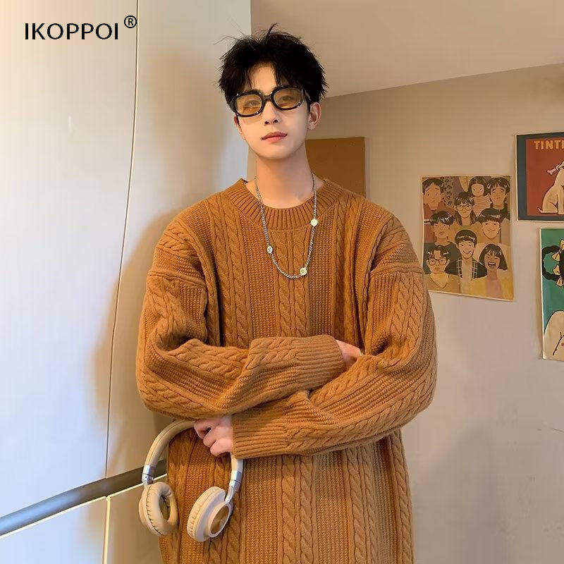 特大码300斤毛衣男士秋冬季慵懒风线衣圆领麻花休闲宽松针织衫