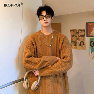 特大码300斤毛衣男士秋冬季慵懒风线衣圆领麻花休闲宽松针织衫