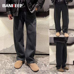 潮牌加绒加厚卫裤男士2026新款冬季男裤垂感直筒弯刀休闲裤子男款