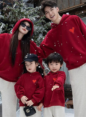 高端本命年红色加绒连帽卫衣男士2026新款冬季马年全家桶情侣男款