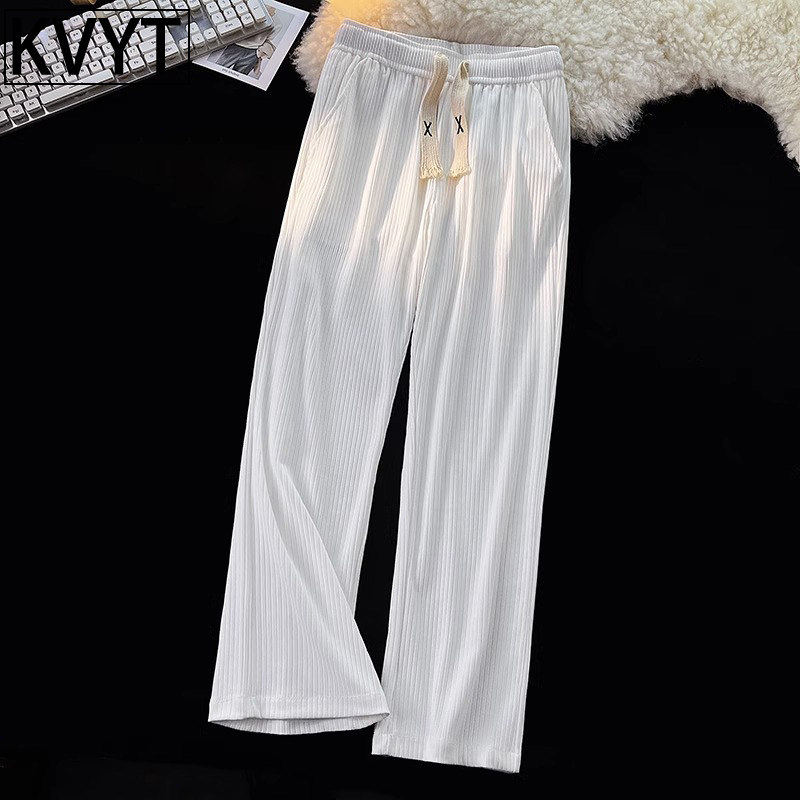 潮牌男士白色阔腿裤垂感高级感冰丝直筒裤男款2026夏季休闲运动裤