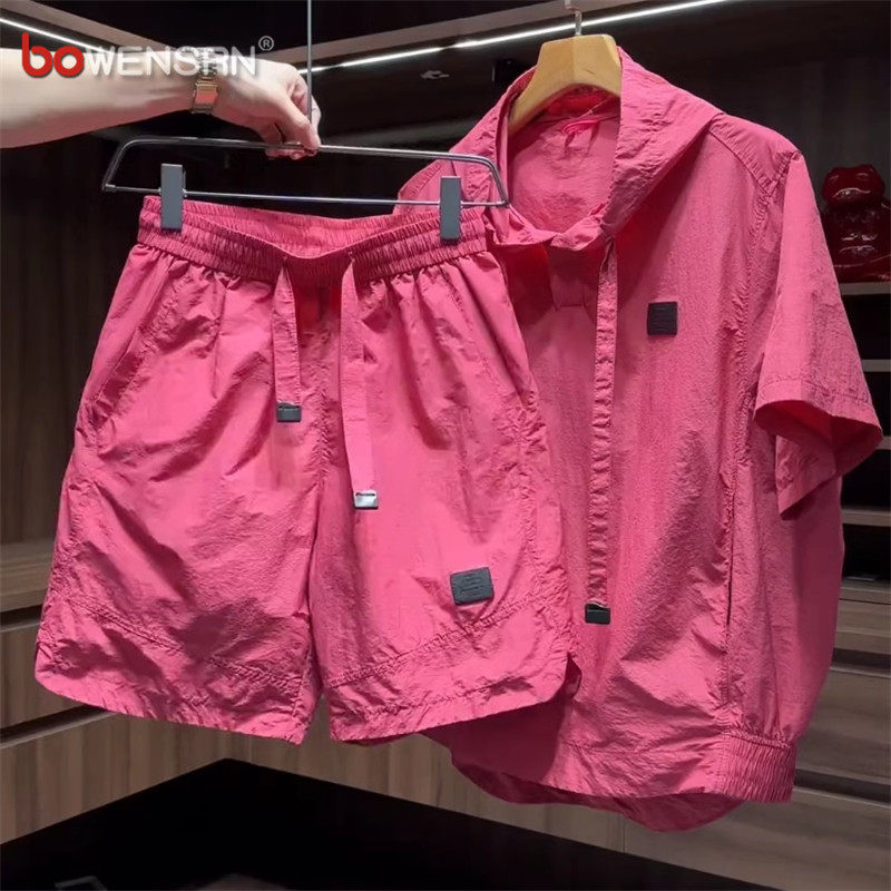 高端冰丝休闲运动套装男士夏季2026新款短袖T恤搭配一套帅气男款