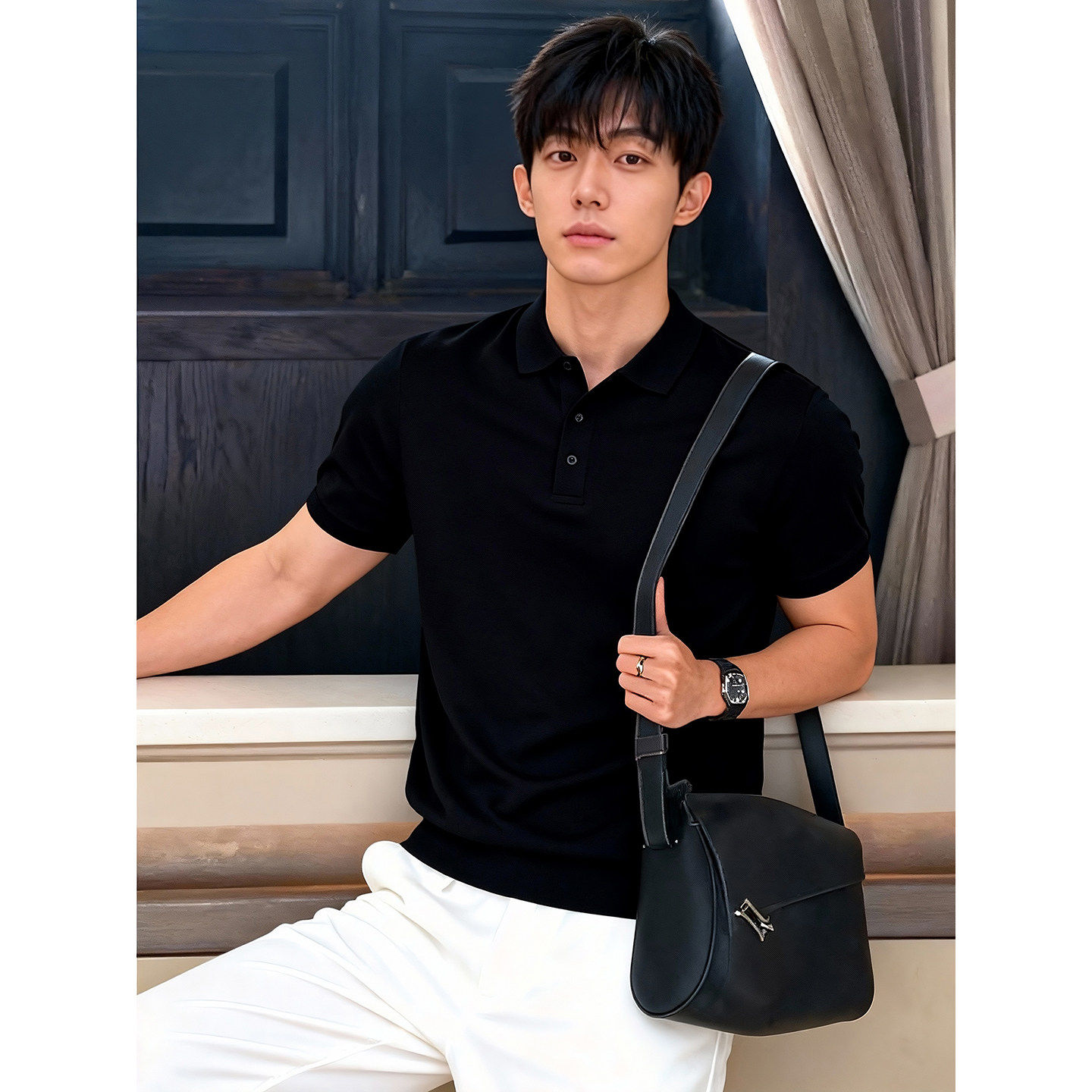 韩国Uamtor男士短袖夏季训练正肩短袖polo衫高级感亨利领t恤半袖