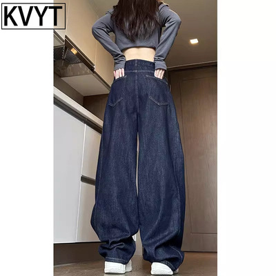 高端弯刀牛仔裤男春秋冬季2025年新款潮牌宽松直筒阔腿长裤子男款