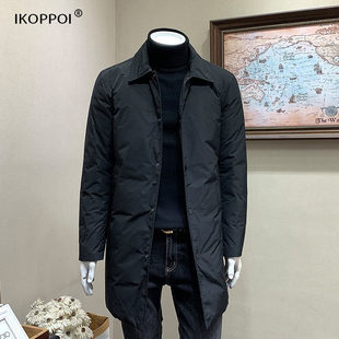 翻领羽绒服男士秋冬季韩版修身纯色外套高级感痞帅中长款百搭大衣