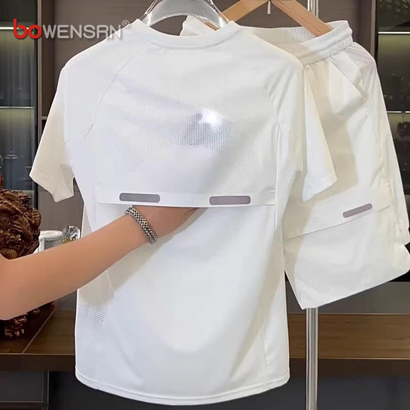 冰丝休闲运动套装男士短袖t恤2026新款夏季弹力短裤两件夏装男款