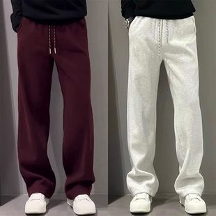 高端红色直筒卫裤男士春秋冬季2025新款百搭男裤运动休闲裤子男款