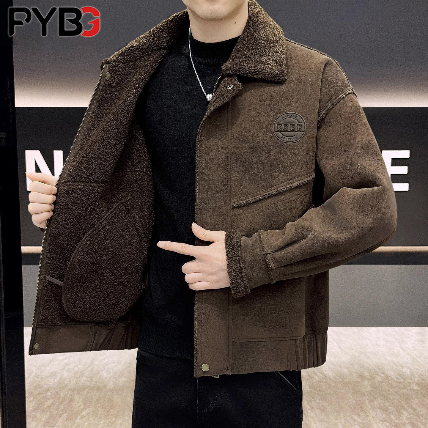 高端麂皮毛一体羊羔绒外套男士冬季2025新款加绒加厚夹克男款冬装