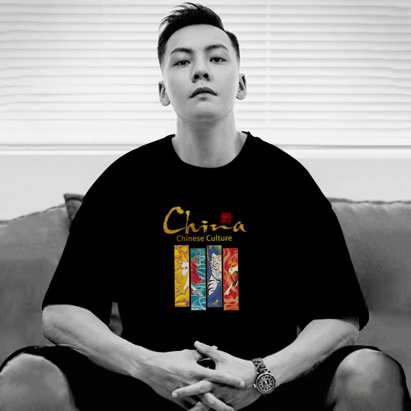 2025新款潮牌短袖t恤男女国潮夏季纯棉圆领宽松半袖休闲情侣体恤