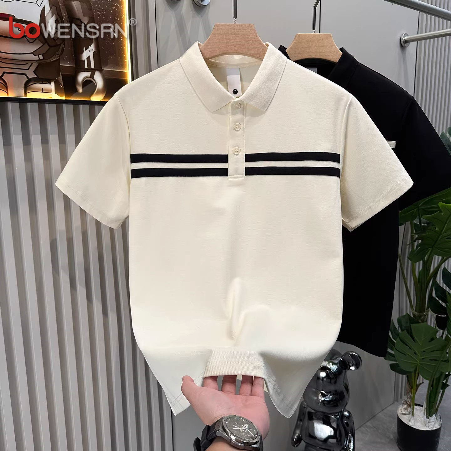 潮牌拼接条纹polo衫男士短袖t恤2026新款夏季休闲半袖上衣服男款