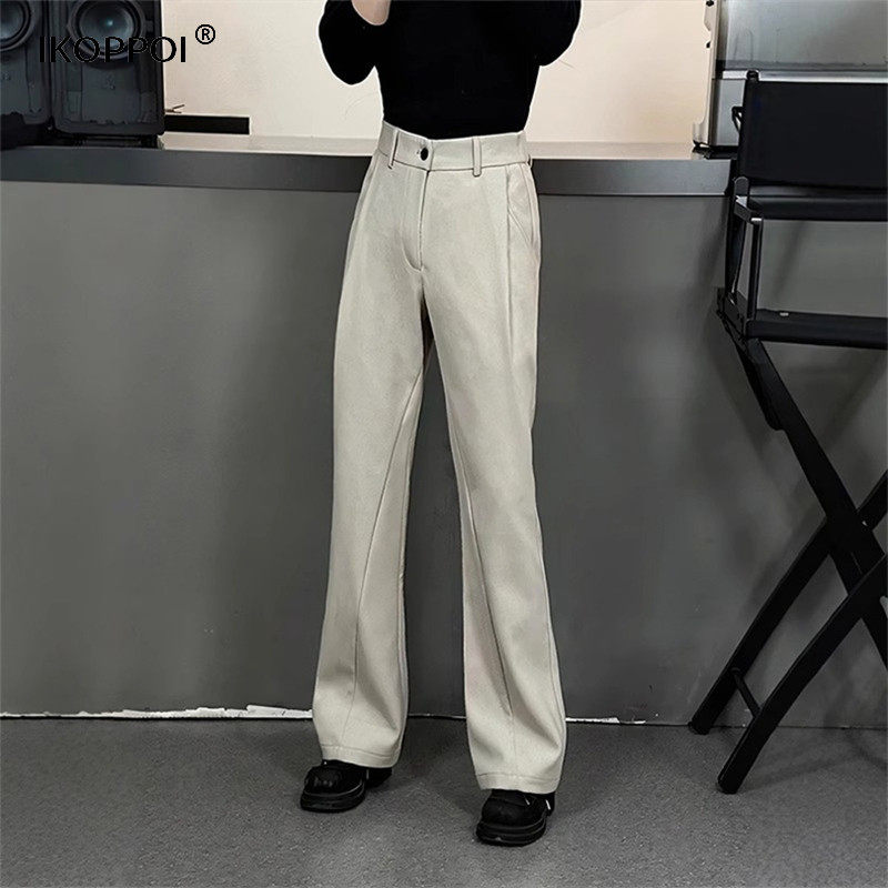 高端男士弯刀西裤垂坠感高级感秋季男裤修身休闲微喇长裤子男款潮