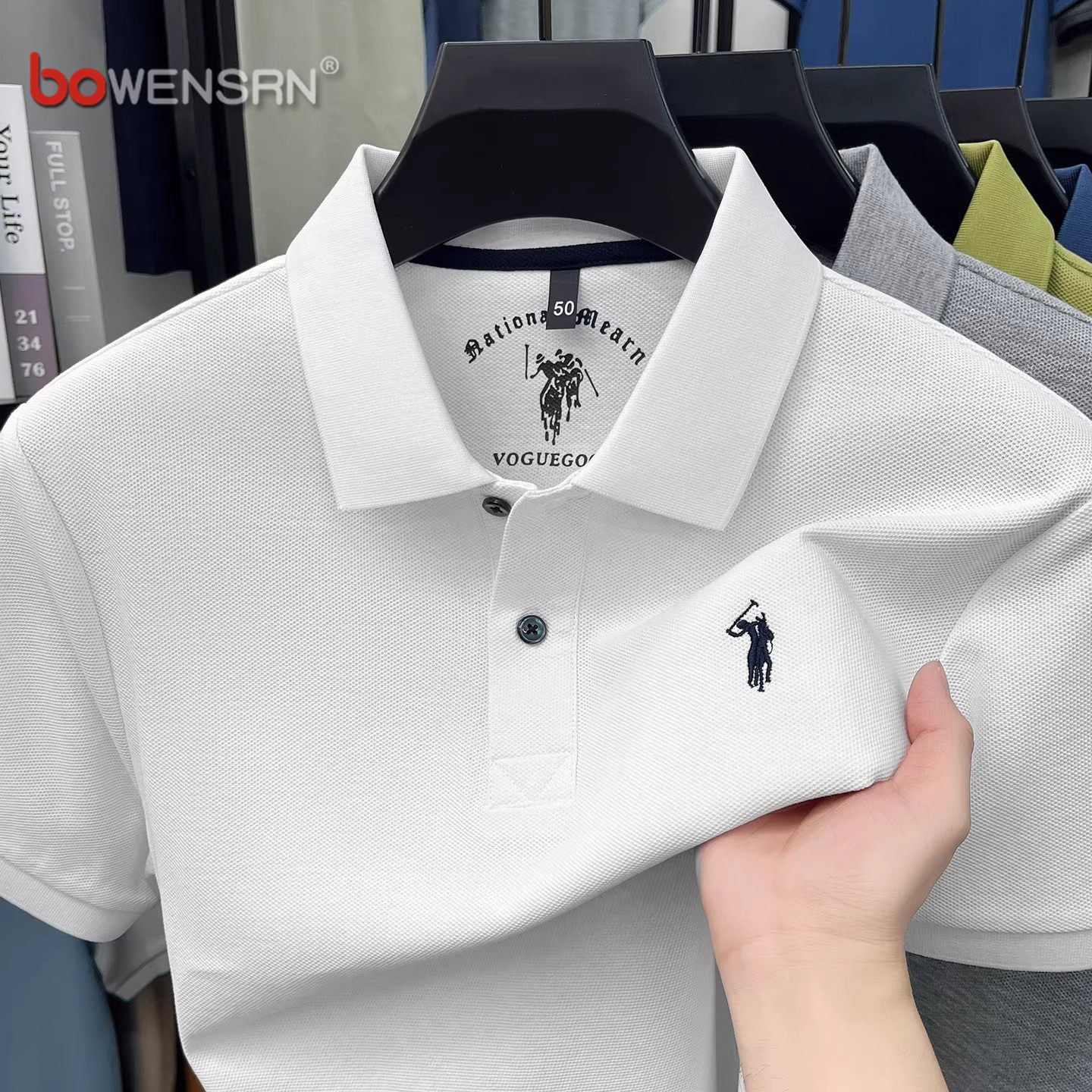 高端战马刺绣白色polo衫男士短袖t恤2026新款夏季纯棉上衣服男款