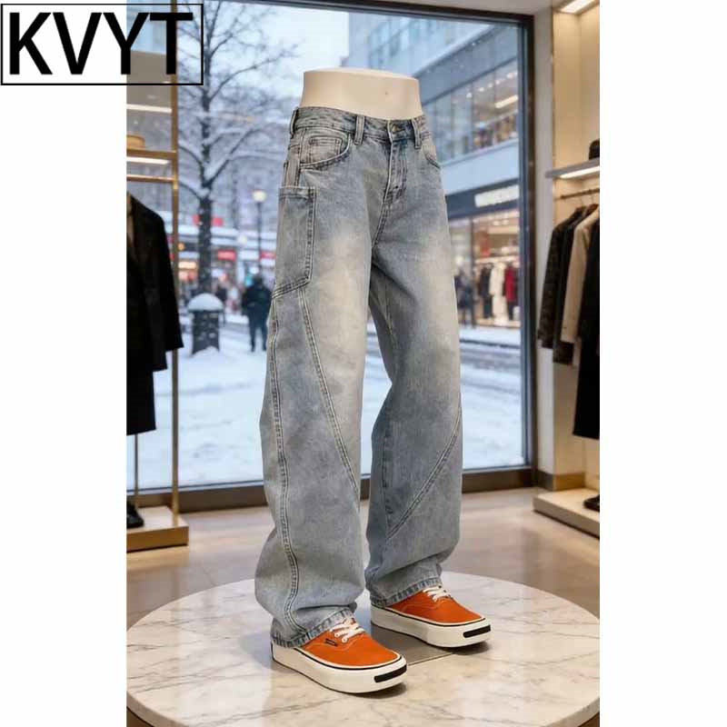 潮牌美式直筒牛仔裤男款2026新款夏季薄款裤子高级感弯刀微喇男裤