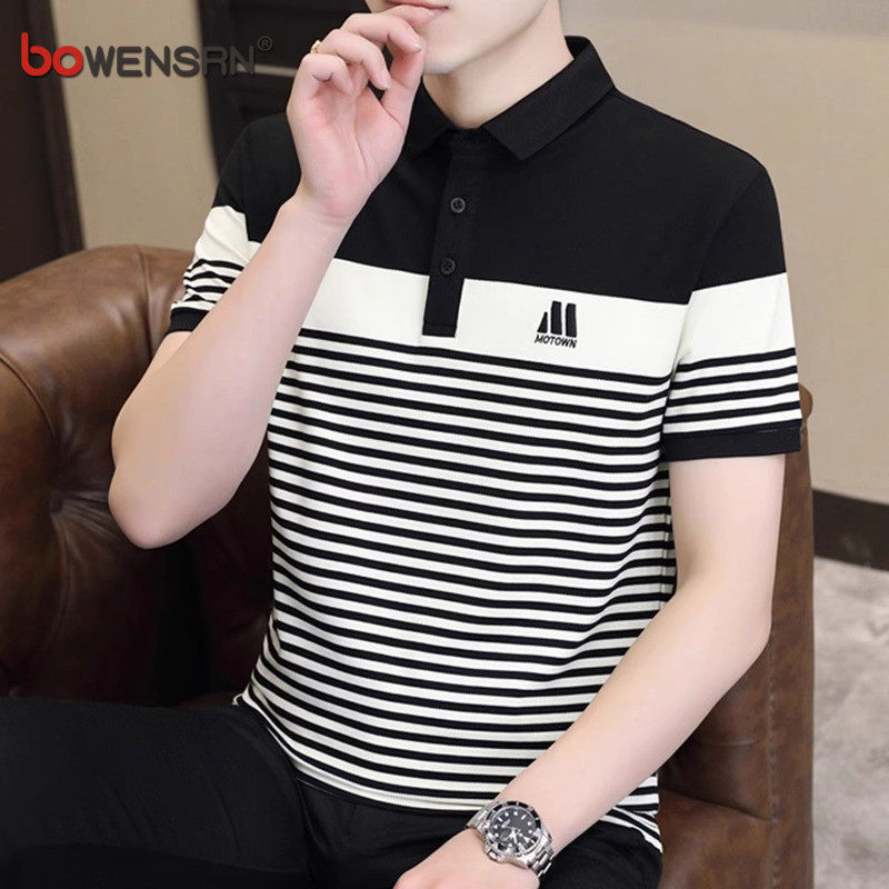 高端条纹polo衫男士短袖T恤夏季2026新款潮流休闲半袖保罗衫男款