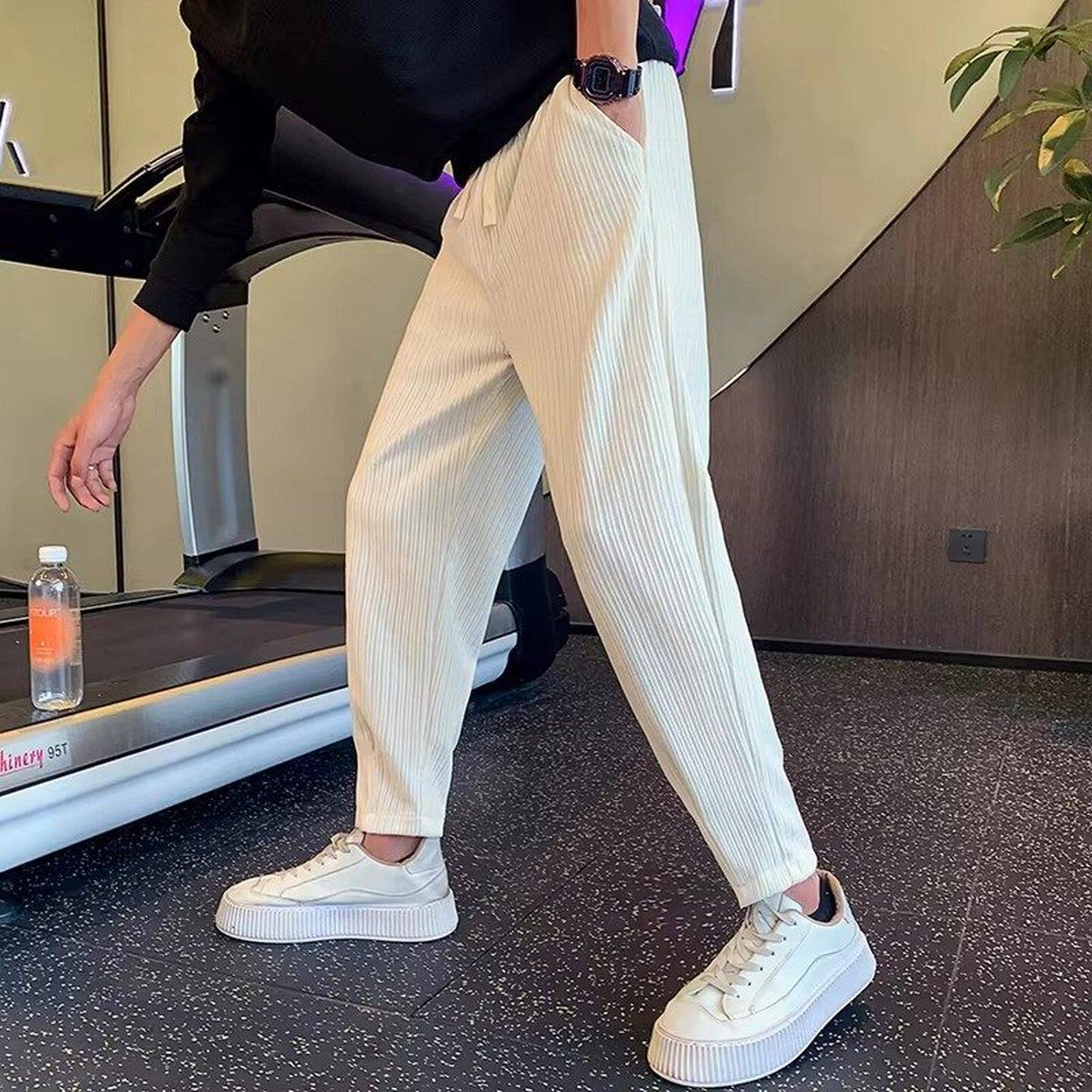 高端灯芯绒小脚九分休闲裤男士2025新款冬季男裤加绒直筒裤子男款