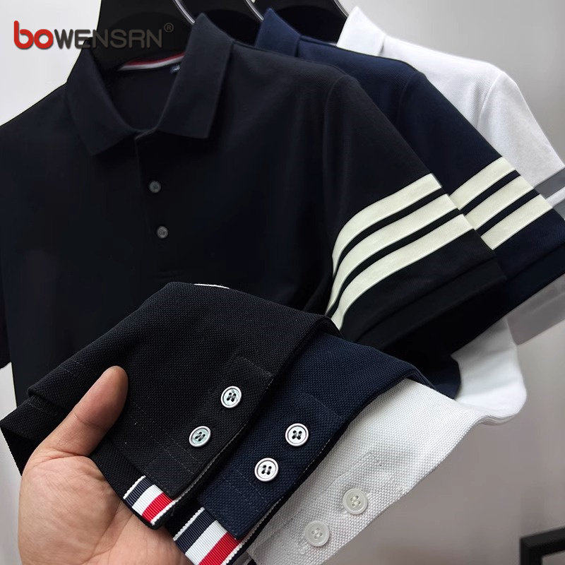 高端条纹polo衫男士短袖t恤2026年夏季新款纯棉休闲保罗上衣男款