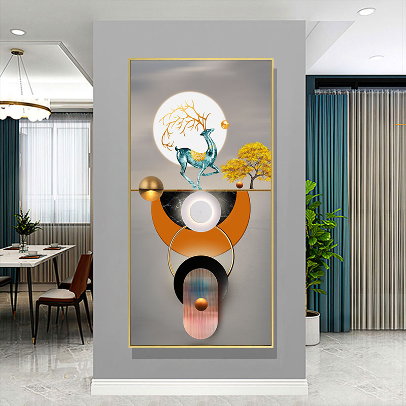 现货速发晶瓷简约入门玄关装饰画走廊竖客厅过道挂画背景尽头壁画图片