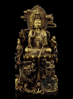 速发纯铜骑龙柳音观枝南海送子观音铜像家厅客居装饰品