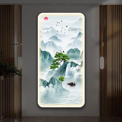 速发版壁画光带玄关装饰画.竖落地新y过道入户发走廊中式挂画灯客