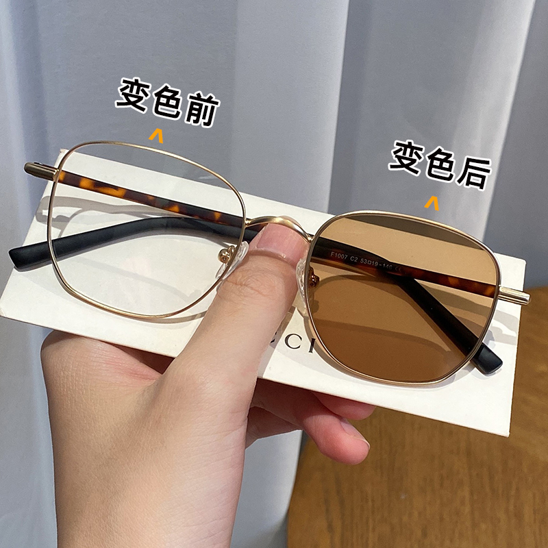 速发金复细边属古变色男近视配度数防蓝轻护目平光镜超光架