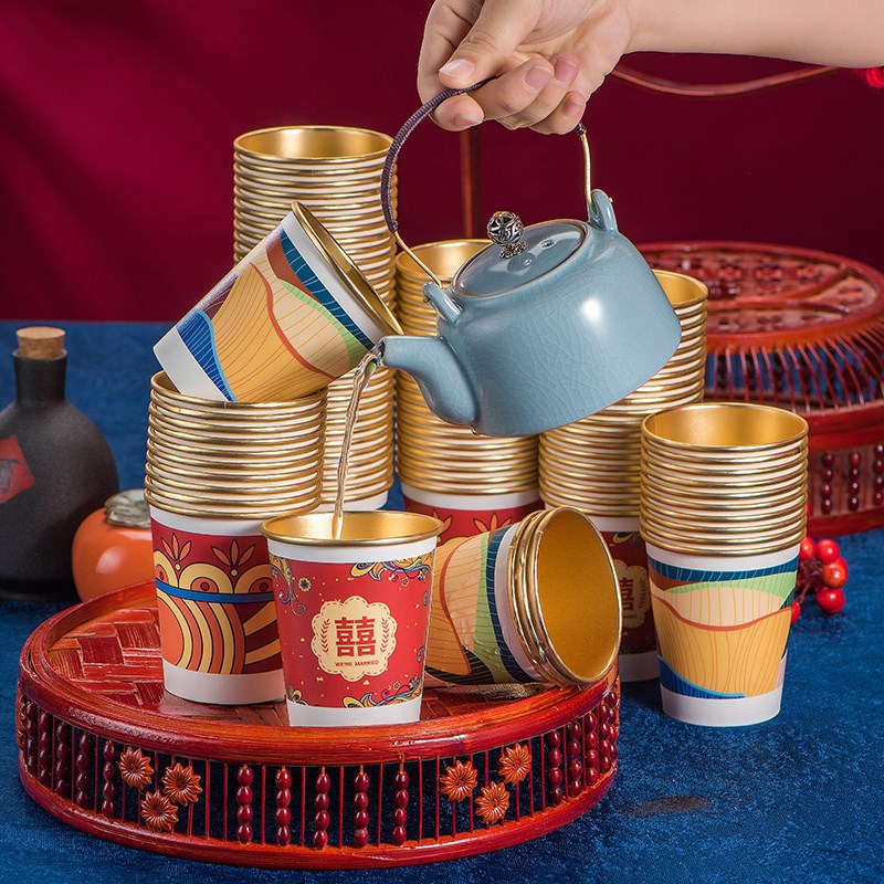 速发纸杯一次性杯子金箔纸杯家用加厚结婚一次性水杯整箱批纸杯子
