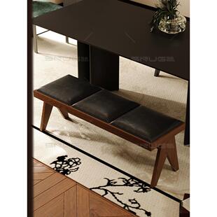 中古风实木长凳床尾凳侘寂风设计师小户型法式覆古软包长方形餐椅