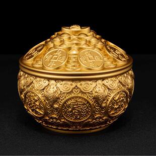 金蟾铜聚宝盆带盖子百福缸摆件客厅米缸家用铜工艺礼品摆饰办公室
