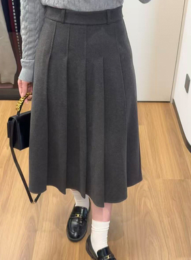 2026新款高级灰色百褶裙中长款大码梨形身材休闲百搭遮胯高腰显瘦