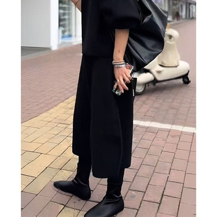 黑色毛呢七分裤女小个子欧洲站秋冬款加厚保暖欧货女裤时尚洋气