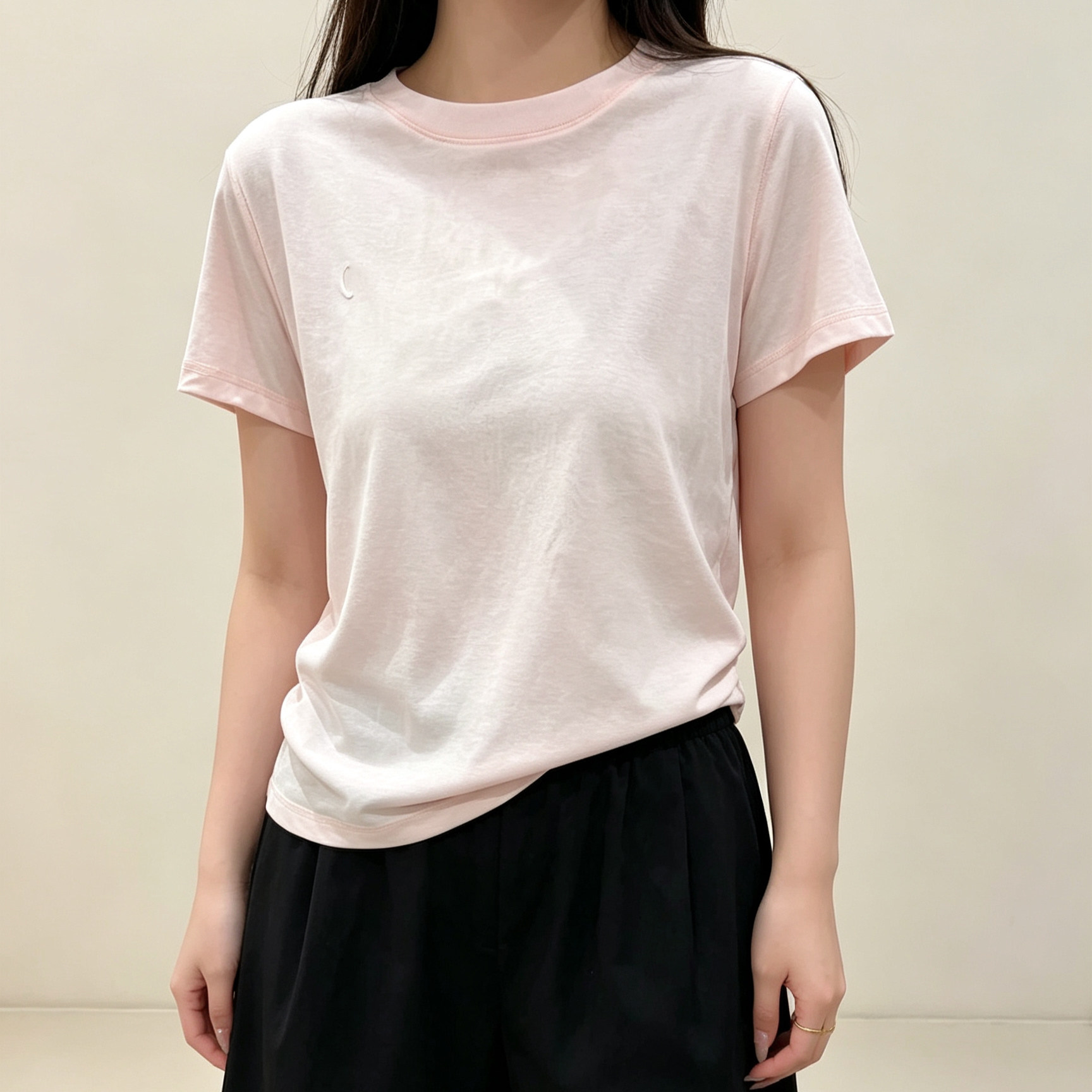 素风夏季减龄甜美圆领短袖T恤女宽松显瘦百搭透气薄款弹力竹节棉
