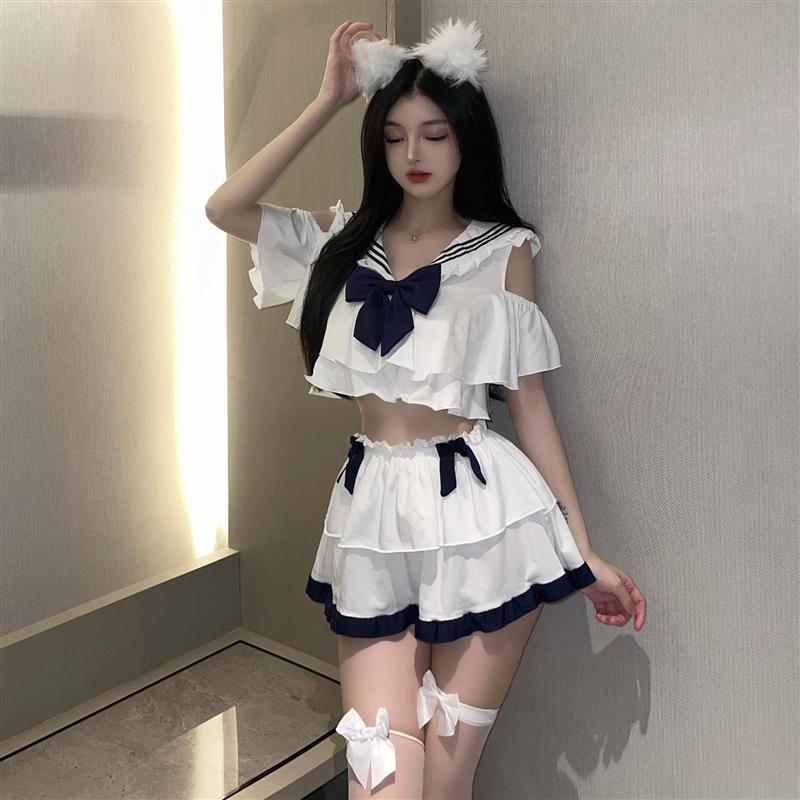 学生清纯欲风超短裙可爱洛丽塔水手服百褶裙酒吧KTV制服性感可掀