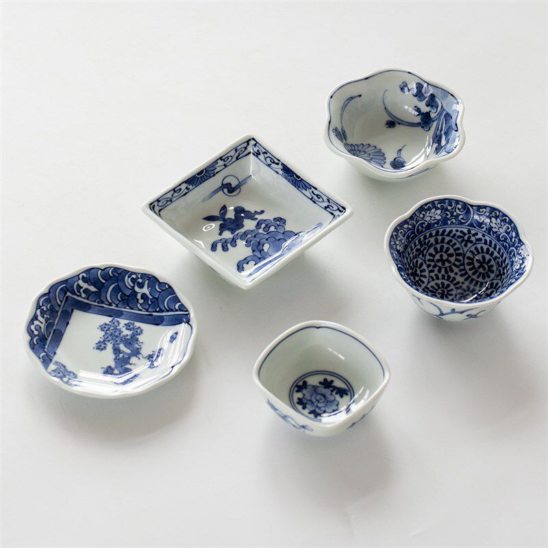 日本进口有田烧手绘青花陶瓷蘸料碟日式复古茶盘壶承干果茶碟子