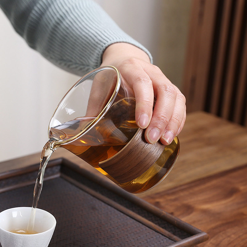 杯子防烫圈玻璃杯防烫套隔热套防滑水杯圈保护手持木制日式公道杯