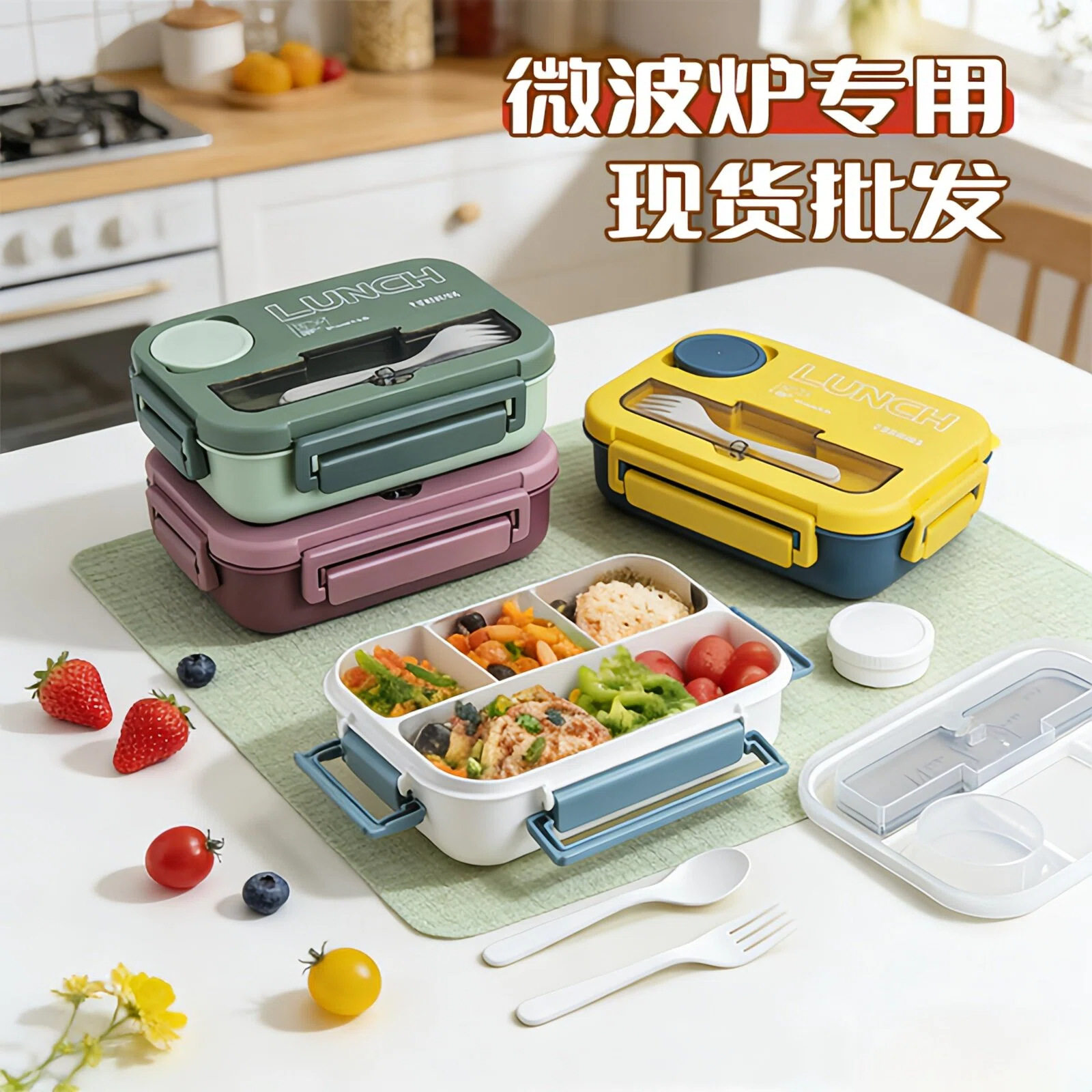 日式饭盒上班族可微波炉加热专用减脂便当盒餐盒套装分格密封便携