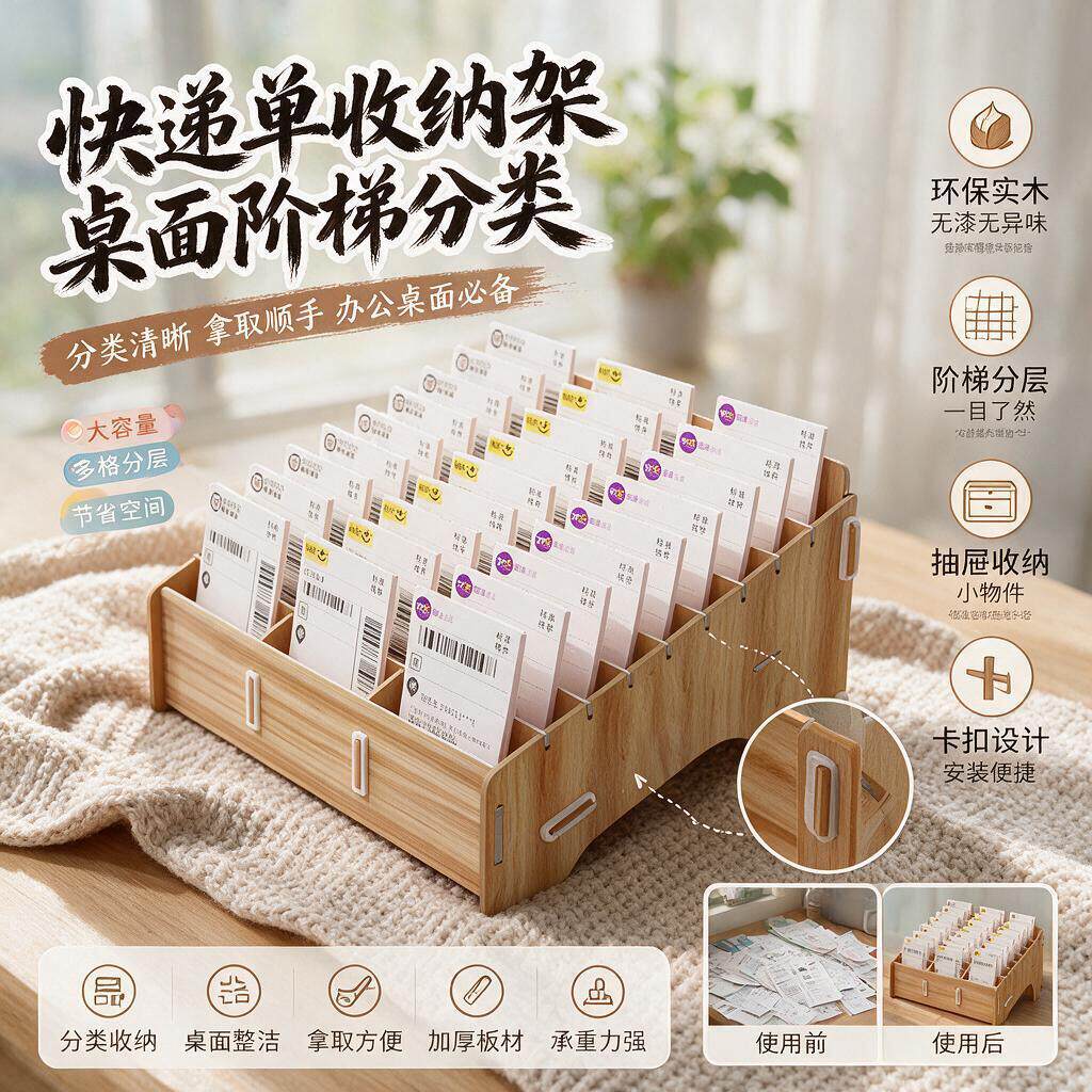 多格收纳盒快递单面单票据分单盒物流送货单分类架桌面手机置物架